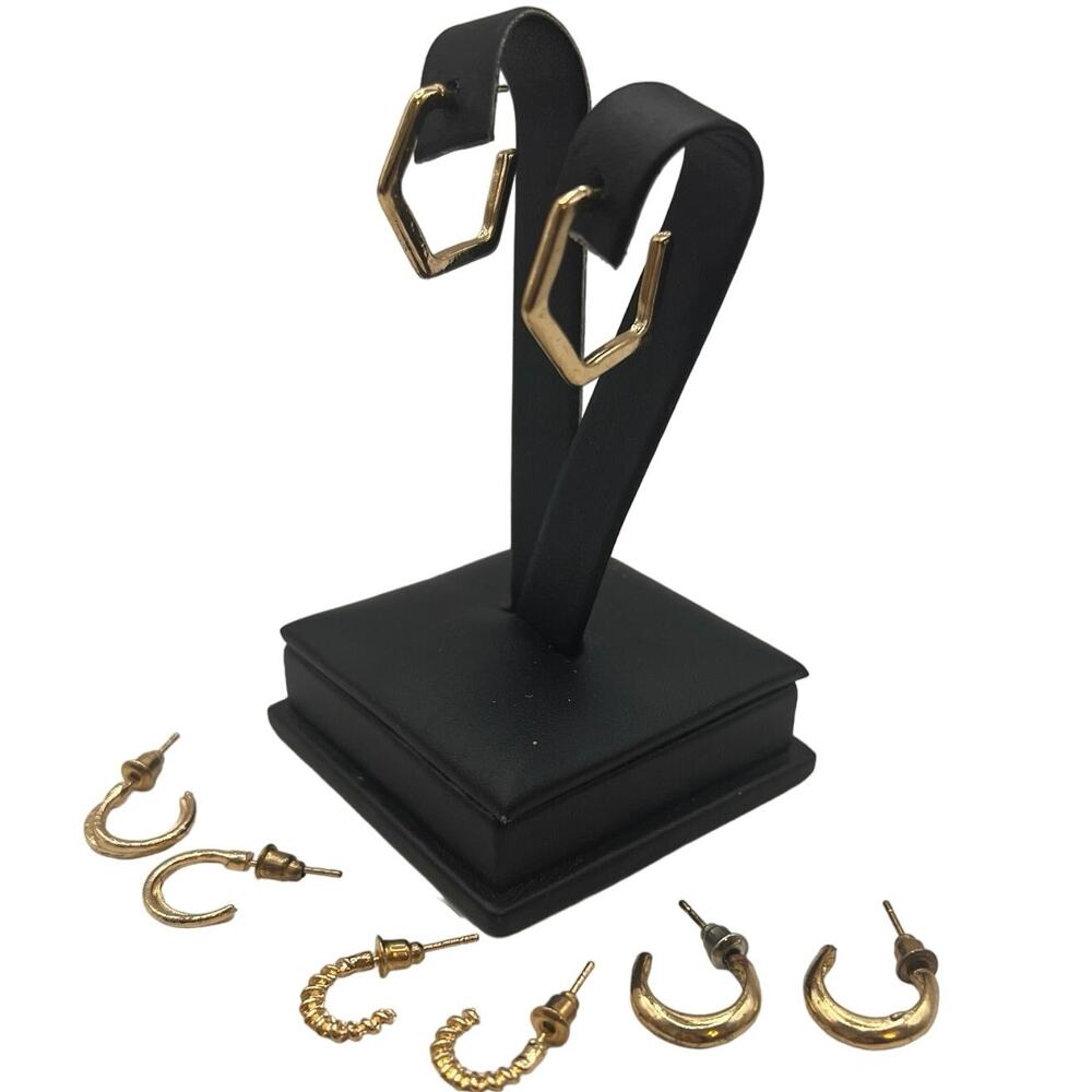 4pc Gold Tone Small Hoop Earrings Lot 80s And 90s